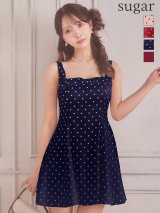 XS-Lサイズあり【ERUKEI エルケイ】スクエアネック/ サテン/ ノースリーブ/ バストリボン/ Aライン/ フレア/ ワンピース/ ミニドレス/ キャバドレス[OF2]