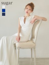 XS-Lサイズあり【ERUKEI/エルケイ】ワンカラー/ シンプル/ 胸元スリットカット/ ノースリーブ/ ストレッチ/ タイト/ マーメイド/ ロングドレス/ キャバドレス[OF2]