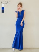 XS-Lサイズあり【ERUKEI/エルケイ】ワンカラー/ シンプル/ 胸元スリットカット/ ノースリーブ/ ストレッチ/ タイト/ マーメイド/ ロングドレス/ キャバドレス[OF2]