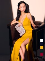 XS-Lサイズあり【ERUKEI エルケイ】ワンカラー/ キャミソール/ Vカット/ バストシアー/ スリット/ タイト/ ロングドレス/ キャバドレスlong[OF2]