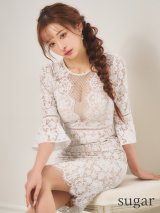 XS-Lサイズあり【ERUKEI エルケイ】総レース/ バストシアー/ 七分袖/ 袖あり/ ベルスリーブ/ タイト/ ミディアムドレス/ キャバドレス[OF2]