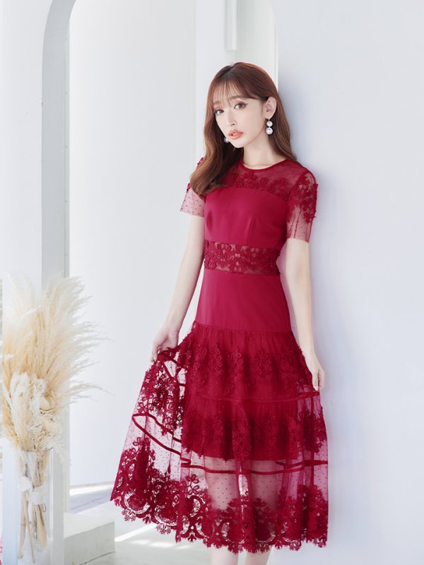 画像3: 【ERUKEI エルケイ】フラワーレース/ シアー/ 半袖/ 袖あり/ 膝丈/ フレア/ ミディアム/ マキシ丈/ワンピース/ キャバドレス[OF2]