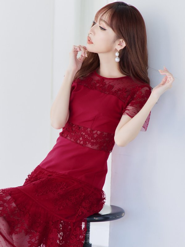 画像6: 【ERUKEI エルケイ】フラワーレース/ シアー/ 半袖/ 袖あり/ 膝丈/ フレア/ ミディアム/ マキシ丈/ワンピース/ キャバドレス[OF2]