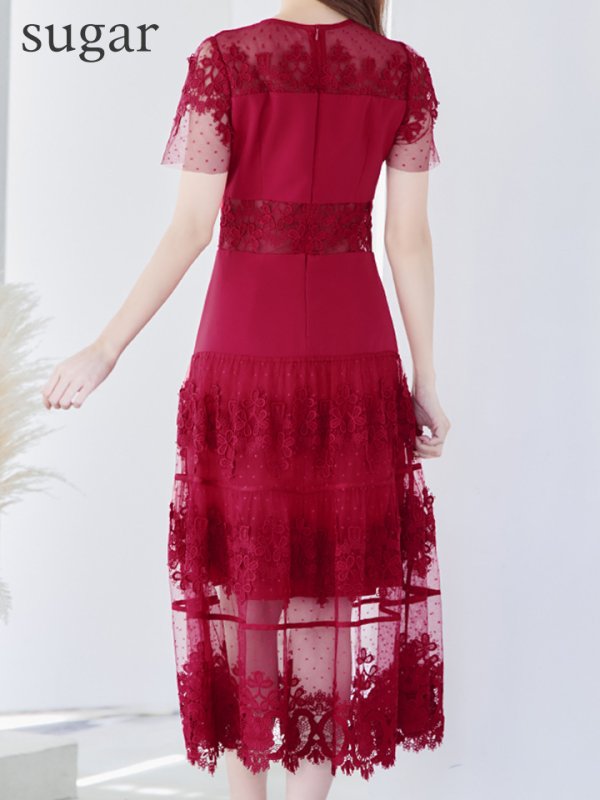 画像9: 【ERUKEI エルケイ】フラワーレース/ シアー/ 半袖/ 袖あり/ 膝丈/ フレア/ ミディアム/ マキシ丈/ワンピース/ キャバドレス[OF2]