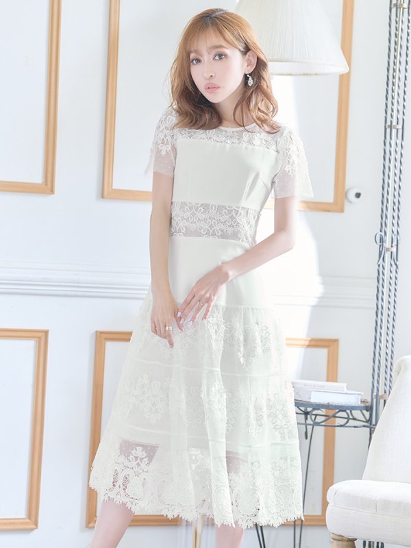 画像12: 【ERUKEI エルケイ】フラワーレース/ シアー/ 半袖/ 袖あり/ 膝丈/ フレア/ ミディアム/ マキシ丈/ワンピース/ キャバドレス[OF2]