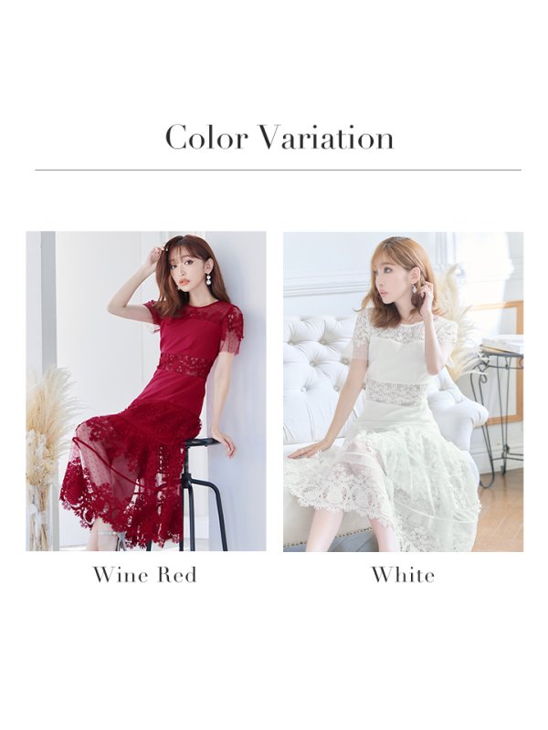 画像19: 【ERUKEI エルケイ】フラワーレース/ シアー/ 半袖/ 袖あり/ 膝丈/ フレア/ ミディアム/ マキシ丈/ワンピース/ キャバドレス[OF2]