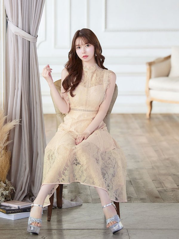 画像7: XS-Lサイズあり【ERUKEI エルケイ】フラワーレース/ Aライン/ ミモレ丈/ ノースリーブ/ ワンピース/ ミディアムドレス/ キャバドレス[OF2]