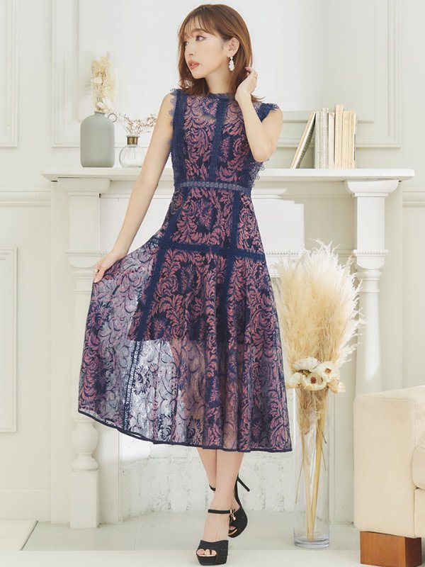 画像21: XS-Lサイズあり【ERUKEI エルケイ】フラワーレース/ Aライン/ ミモレ丈/ ノースリーブ/ ワンピース/ ミディアムドレス/ キャバドレス[OF2]