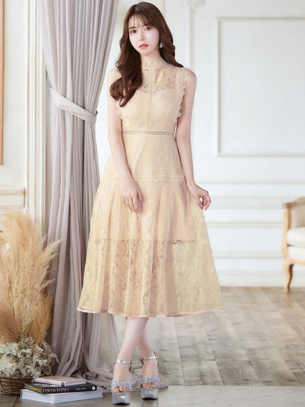 画像3: XS-Lサイズあり【ERUKEI エルケイ】フラワーレース/ Aライン/ ミモレ丈/ ノースリーブ/ ワンピース/ ミディアムドレス/ キャバドレス[OF2]