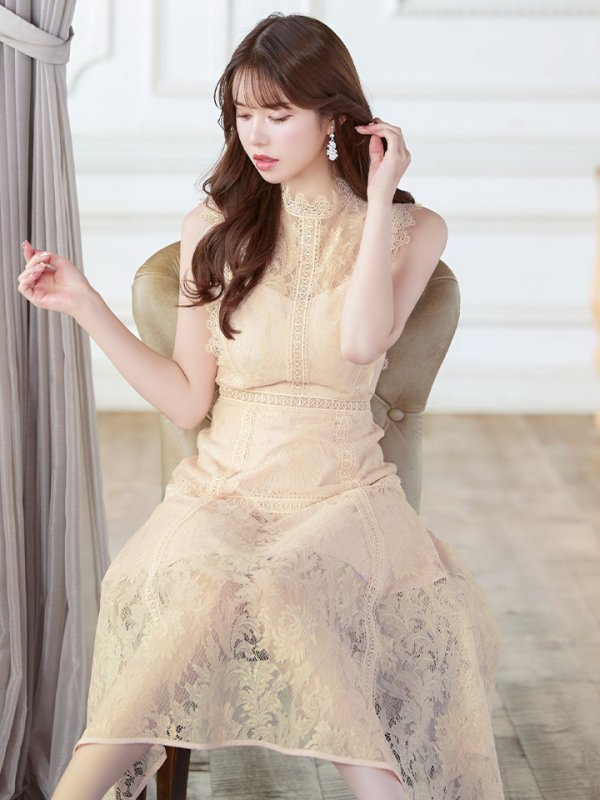 画像4: XS-Lサイズあり【ERUKEI エルケイ】フラワーレース/ Aライン/ ミモレ丈/ ノースリーブ/ ワンピース/ ミディアムドレス/ キャバドレス[OF2]