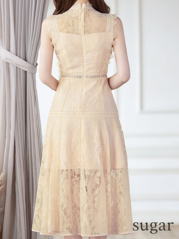 画像9: XS-Lサイズあり【ERUKEI エルケイ】フラワーレース/ Aライン/ ミモレ丈/ ノースリーブ/ ワンピース/ ミディアムドレス/ キャバドレス[OF2]