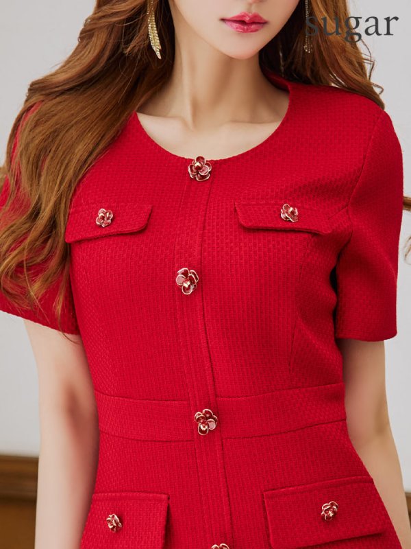 画像29: XS-Lサイズあり【ERUKEI エルケイ】ボタン/ Aライン/ 半袖/ 台形スカート/ フレア/ ワンピース/ ミニドレス/ キャバドレス[OF2]