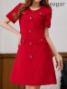 画像28: XS-Lサイズあり【ERUKEI エルケイ】ボタン/ Aライン/ 半袖/ 台形スカート/ フレア/ ワンピース/ ミニドレス/ キャバドレス[OF2]