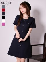 XS-Lサイズあり【ERUKEI エルケイ】ボタン/ Aライン/ 半袖/ 台形スカート/ フレア/ ワンピース/ ミニドレス/ キャバドレス[OF2]