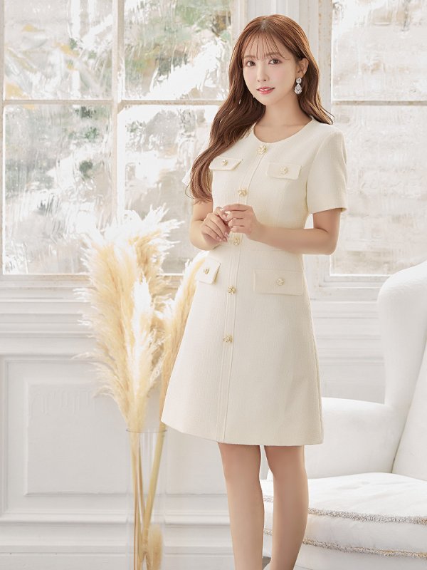 画像13: XS-Lサイズあり【ERUKEI エルケイ】ボタン/ Aライン/ 半袖/ 台形スカート/ フレア/ ワンピース/ ミニドレス/ キャバドレス[OF2]