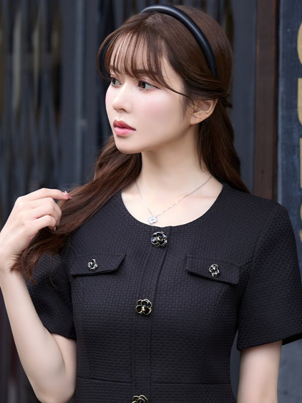 画像7: XS-Lサイズあり【ERUKEI エルケイ】ボタン/ Aライン/ 半袖/ 台形スカート/ フレア/ ワンピース/ ミニドレス/ キャバドレス[OF2]