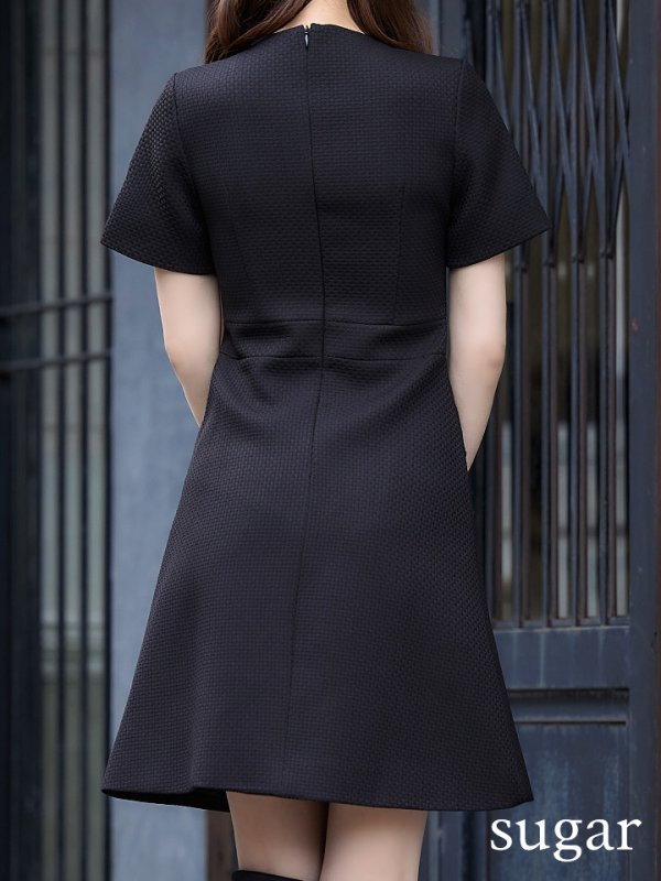 画像10: XS-Lサイズあり【ERUKEI エルケイ】ボタン/ Aライン/ 半袖/ 台形スカート/ フレア/ ワンピース/ ミニドレス/ キャバドレス[OF2]