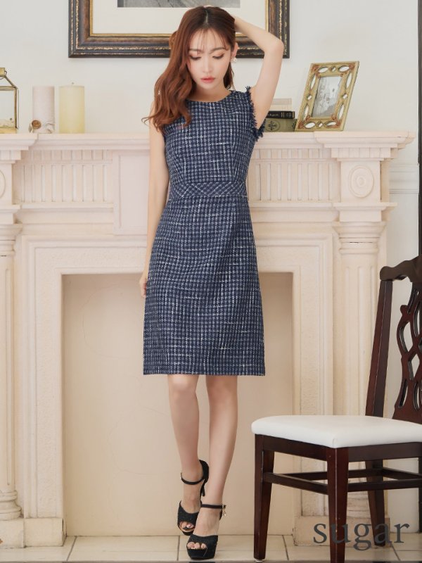 画像9: XS-Lサイズあり【ERUKEI エルケイ】 ツイード/ ノースリーブ/ Aライン/ ワンピース/ ひざ丈/ ミディアムドレス/ キャバドレス[OF2]