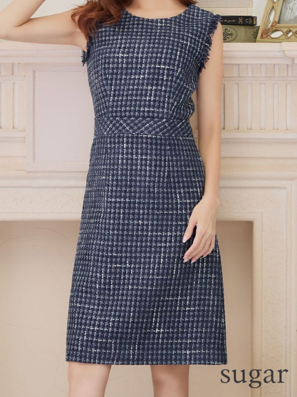 画像10: XS-Lサイズあり【ERUKEI エルケイ】 ツイード/ ノースリーブ/ Aライン/ ワンピース/ ひざ丈/ ミディアムドレス/ キャバドレス[OF2]