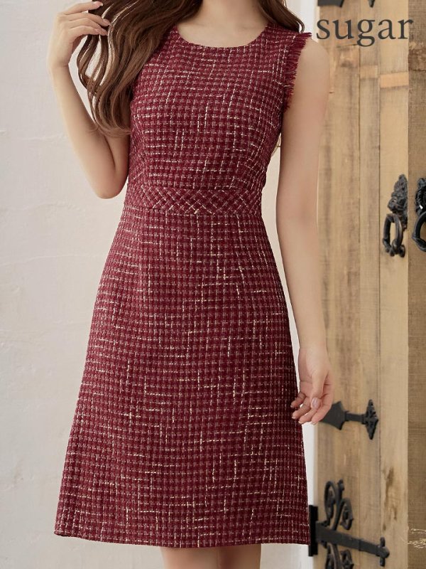 画像10: XS-Lサイズあり【ERUKEI エルケイ】 ツイード/ ノースリーブ/ Aライン/ ワンピース/ ひざ丈/ ミディアムドレス/ キャバドレス[OF2]
