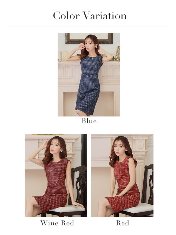 画像25: XS-Lサイズあり【ERUKEI エルケイ】 ツイード/ ノースリーブ/ Aライン/ ワンピース/ ひざ丈/ ミディアムドレス/ キャバドレス[OF2]