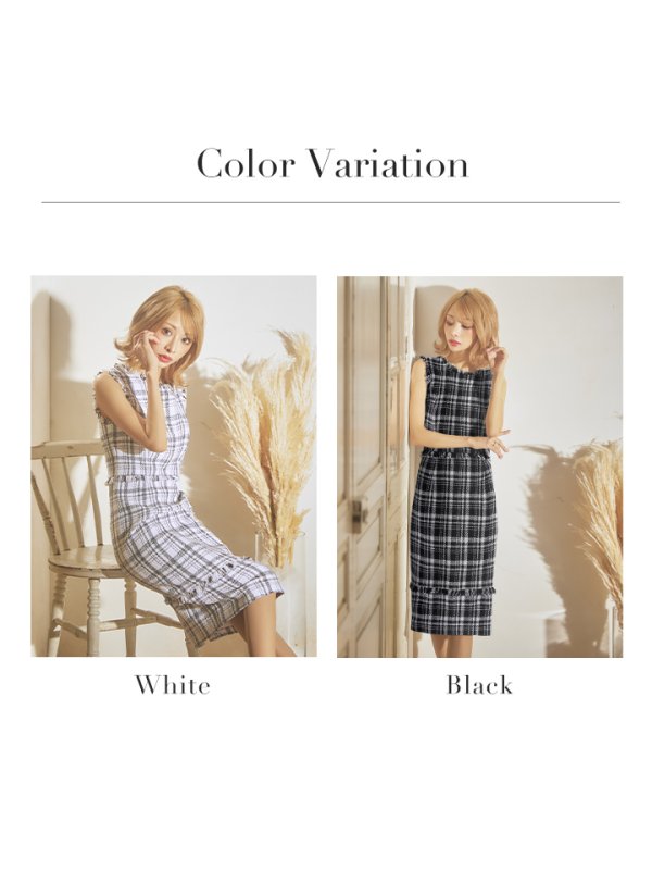 画像19: 門りょうちゃん着用【XS-Lサイズあり】【ERUKEI エルケイ】ツイード/ チェック/ ノースリーブ/ フリンジ/ タイト/ ワンピース/ ミディアムドレス/ キャバドレス[OF2]