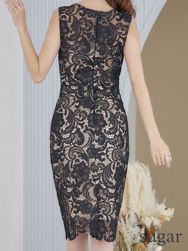 画像17: XS-Lサイズあり【ERUKEI エルケイ】総レース/ ノースリーブ/ 膝丈/ ひざ丈/ ミディアム/ タイト/ ワンピース/ キャバドレス[OF2]