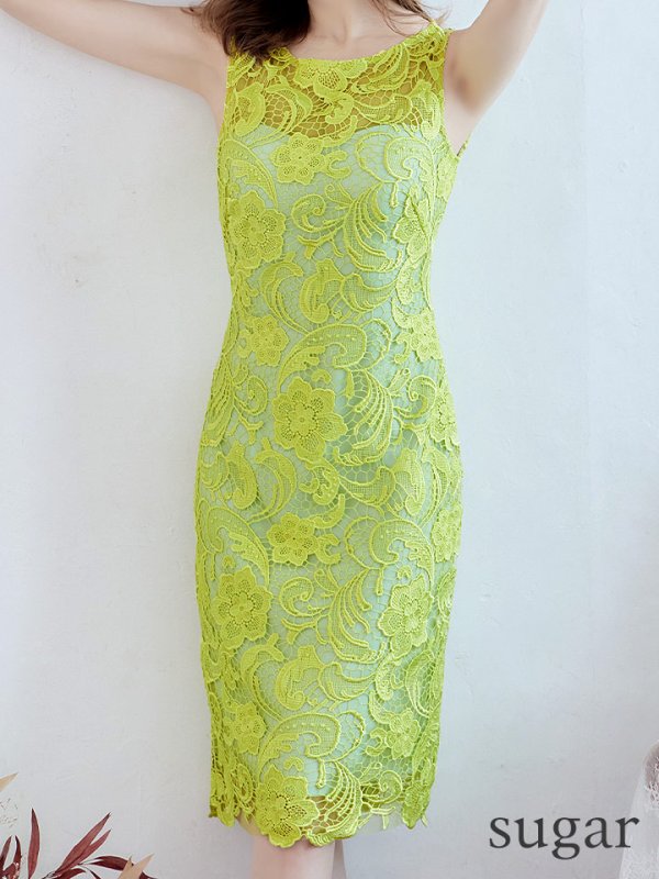 画像8: XS-Lサイズあり【ERUKEI エルケイ】総レース/ ノースリーブ/ 膝丈/ ひざ丈/ ミディアム/ タイト/ ワンピース/ キャバドレス[OF2]