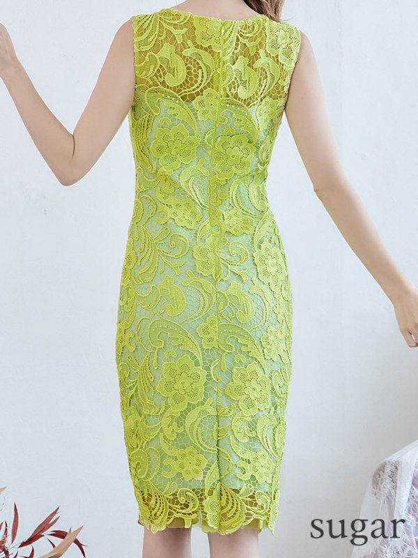 画像9: XS-Lサイズあり【ERUKEI エルケイ】総レース/ ノースリーブ/ 膝丈/ ひざ丈/ ミディアム/ タイト/ ワンピース/ キャバドレス[OF2]