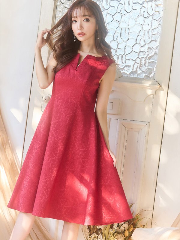 画像13: XSサイズあり【ERUKEI エルケイ】ワンカラー/ ノースリーブ/ ワンピース/ フレア/ ミディアムドレス/ キャバドレス[OF2]