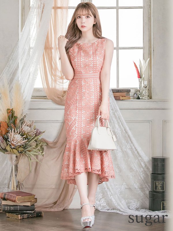 画像7: 【ERUKEI エルケイ】マーメイド/ ミディアム/ ワンピース/ ミモレ丈/ ケミカルレース/ ノースリーブ/ タイト/ キャバドレス[OF2]