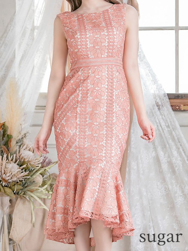 画像8: 【ERUKEI エルケイ】マーメイド/ ミディアム/ ワンピース/ ミモレ丈/ ケミカルレース/ ノースリーブ/ タイト/ キャバドレス[OF2]