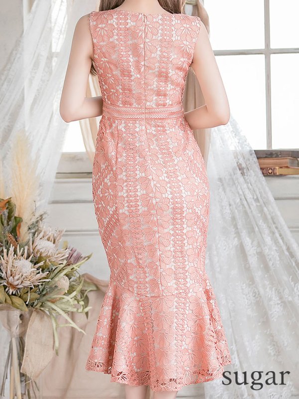 画像9: 【ERUKEI エルケイ】マーメイド/ ミディアム/ ワンピース/ ミモレ丈/ ケミカルレース/ ノースリーブ/ タイト/ キャバドレス[OF2]