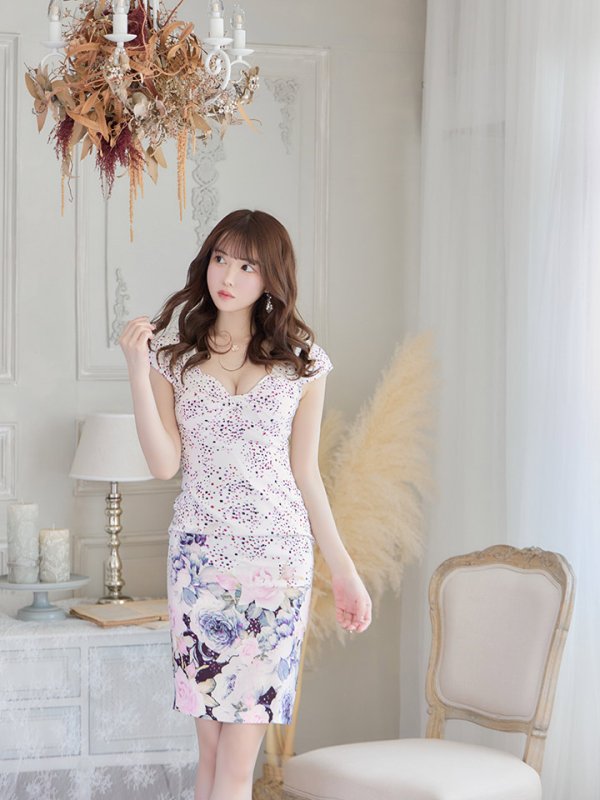 画像3: 【ERUKEI エルケイ】プリント/ 膝丈/ ミディアム丈/ タイト/ ワンピース/ ミニドレス/ キャバドレス[OF2]