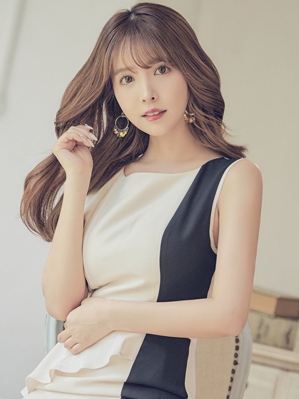 画像12: 【ERUKEI エルケイ】ペプラム風 /バイカラー/ ノースリーブ/ ワンピース/ タイト/ ミディアム丈/ キャバドレス[OF2]