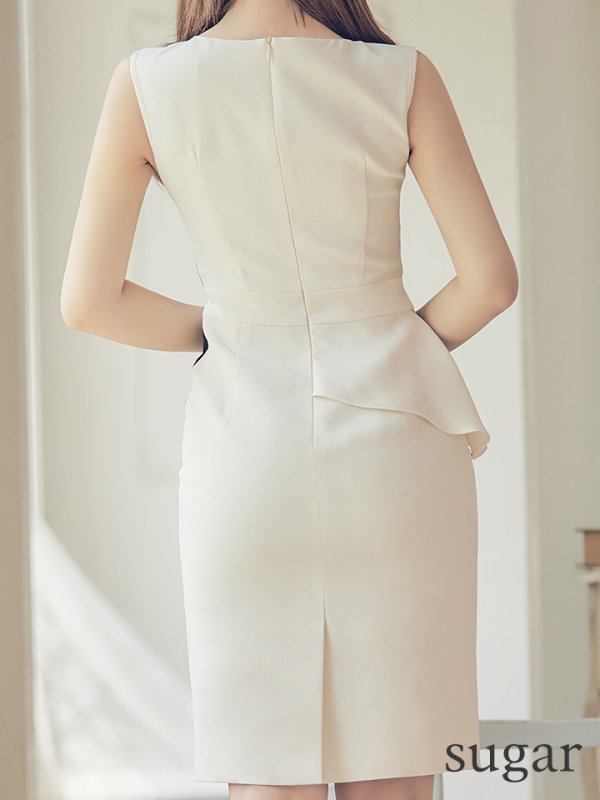 画像18: 【ERUKEI エルケイ】ペプラム風 /バイカラー/ ノースリーブ/ ワンピース/ タイト/ ミディアム丈/ キャバドレス[OF2]