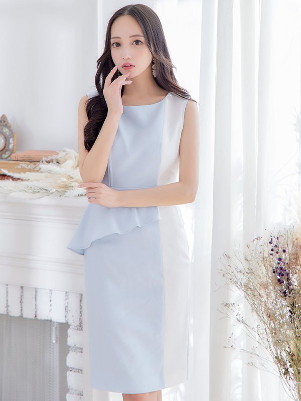 画像24: 【ERUKEI エルケイ】ペプラム風 /バイカラー/ ノースリーブ/ ワンピース/ タイト/ ミディアム丈/ キャバドレス[OF2]