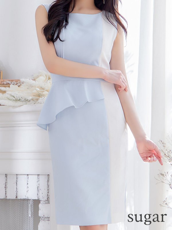 画像26: 【ERUKEI エルケイ】ペプラム風 /バイカラー/ ノースリーブ/ ワンピース/ タイト/ ミディアム丈/ キャバドレス[OF2]