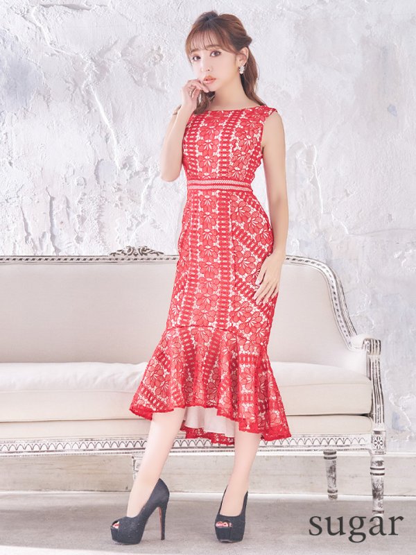 画像4: 【ERUKEI エルケイ】マーメイド/ ミディアム/ ワンピース/ ミモレ丈/ ケミカルレース/ ノースリーブ/ タイト/ キャバドレス[OF2]