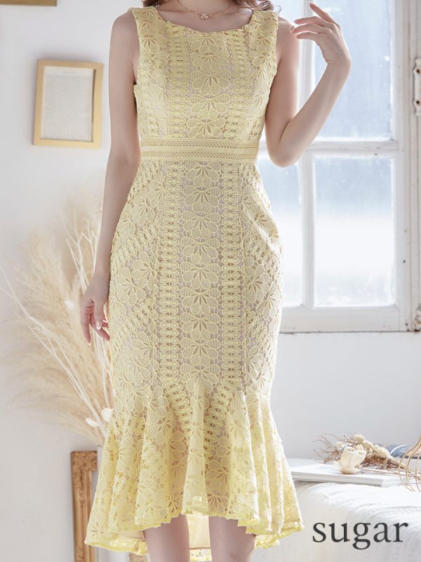 画像8: 【ERUKEI エルケイ】マーメイド/ ミディアム/ ワンピース/ ミモレ丈/ ケミカルレース/ ノースリーブ/ タイト/ キャバドレス[OF2]