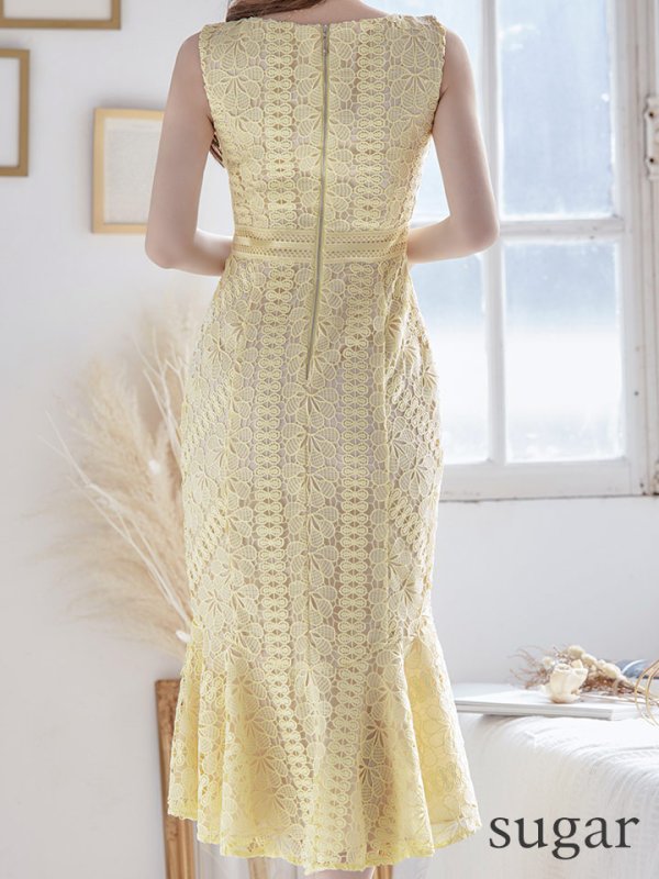 画像9: 【ERUKEI エルケイ】マーメイド/ ミディアム/ ワンピース/ ミモレ丈/ ケミカルレース/ ノースリーブ/ タイト/ キャバドレス[OF2]