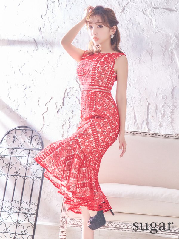 画像5: 【ERUKEI エルケイ】マーメイド/ ミディアム/ ワンピース/ ミモレ丈/ ケミカルレース/ ノースリーブ/ タイト/ キャバドレス[OF2]