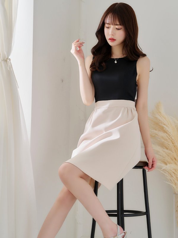 画像5: XS-Lサイズあり【SETTAN/セッタン】ワンピース/ バックリボン/ノースリーブ/ Aライン/ バイカラー/ ミディアム丈/ ひざ丈/ キャバドレス[OF2]