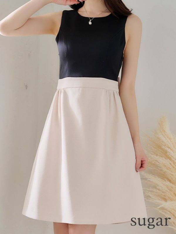 画像8: XS-Lサイズあり【SETTAN/セッタン】ワンピース/ バックリボン/ノースリーブ/ Aライン/ バイカラー/ ミディアム丈/ ひざ丈/ キャバドレス[OF2]