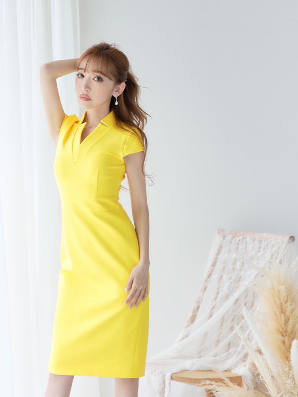 画像3: XS-Lサイズあり【ERUKEI エルケイ】シンプル/ ワンカラー/ ストレッチ/ 袖あり/ 半袖/ 膝丈/ タイト/ ワンピース/ ミディアムドレス/ キャバドレス[OF2]