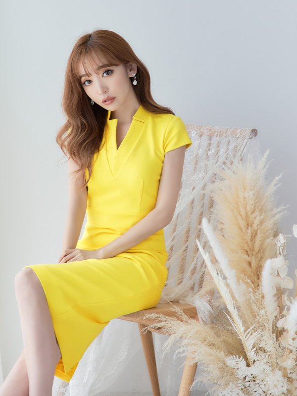 画像5: XS-Lサイズあり【ERUKEI エルケイ】シンプル/ ワンカラー/ ストレッチ/ 袖あり/ 半袖/ 膝丈/ タイト/ ワンピース/ ミディアムドレス/ キャバドレス[OF2]