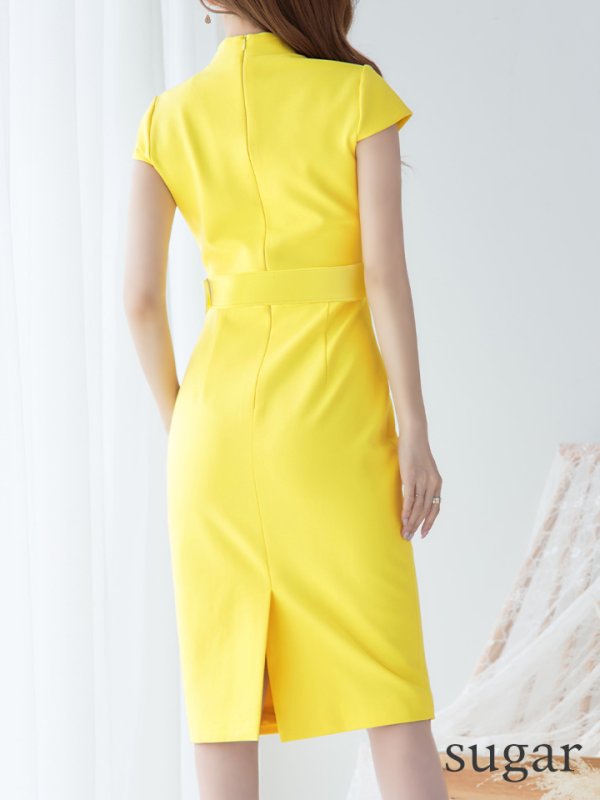 画像9: XS-Lサイズあり【ERUKEI エルケイ】シンプル/ ワンカラー/ ストレッチ/ 袖あり/ 半袖/ 膝丈/ タイト/ ワンピース/ ミディアムドレス/ キャバドレス[OF2]