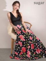 XS-Lサイズあり【ERUKEI エルケイ】ドットフラワープリント/ 切替デザイン/ノースリーブ/ Aライン/ ロングドレス / キャバドレス long[OF2]