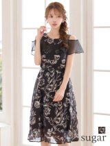 即日発送 【GINZA COUTURE/銀座クチュール】花柄/ シアー/ オフショルダー/ ベルト/ フレア/ Aライン/ ワンピース/ ミディアムドレス/ キャバドレス[OF2]