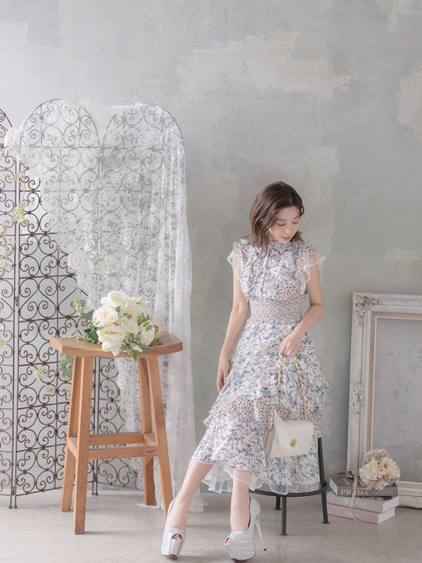 画像4: 【ERUKEI エルケイ】花柄/フリル/ マキシ丈/ワンピース/ミニドレス/ キャバドレス[OF2]